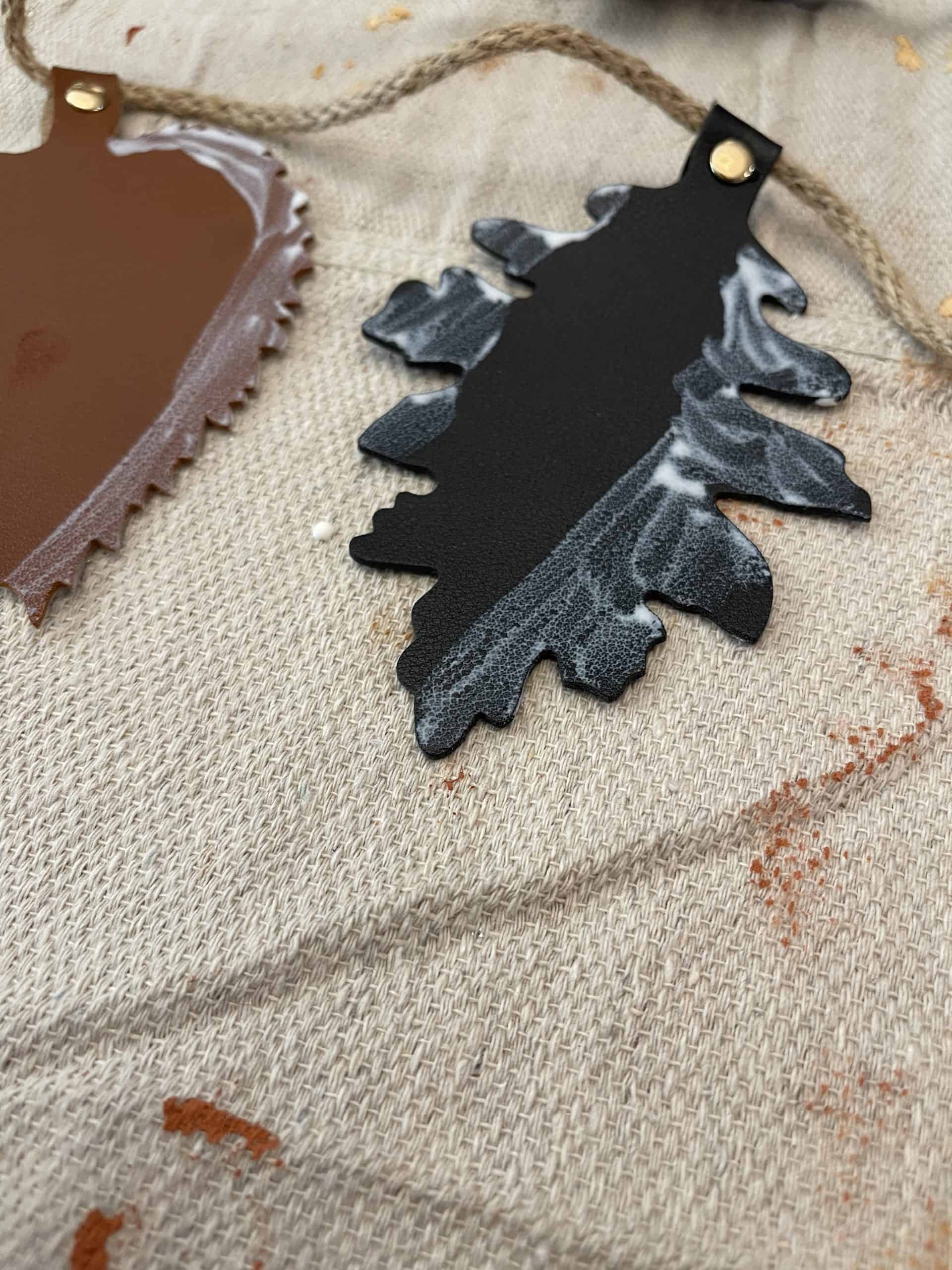 leather leaves with glue for gold foil