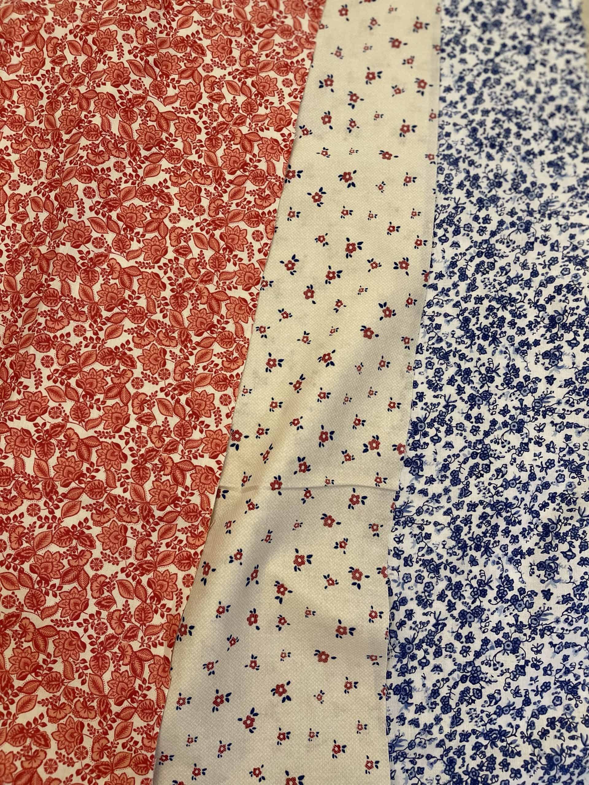 red white and blue floral fabric