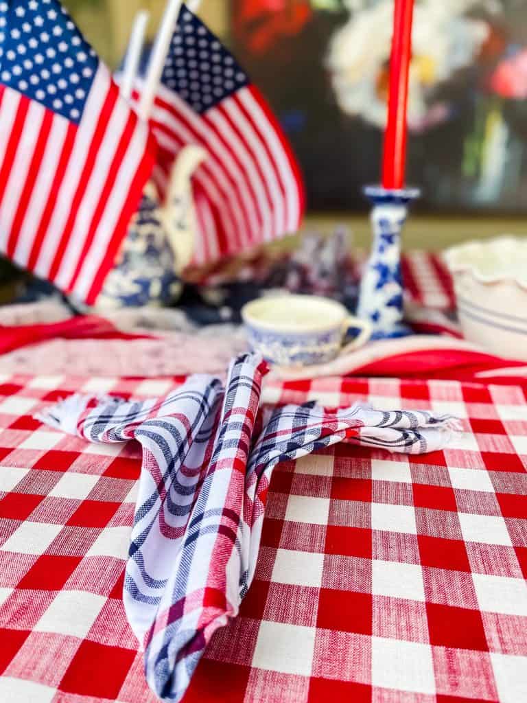 red white and blue folded napkin