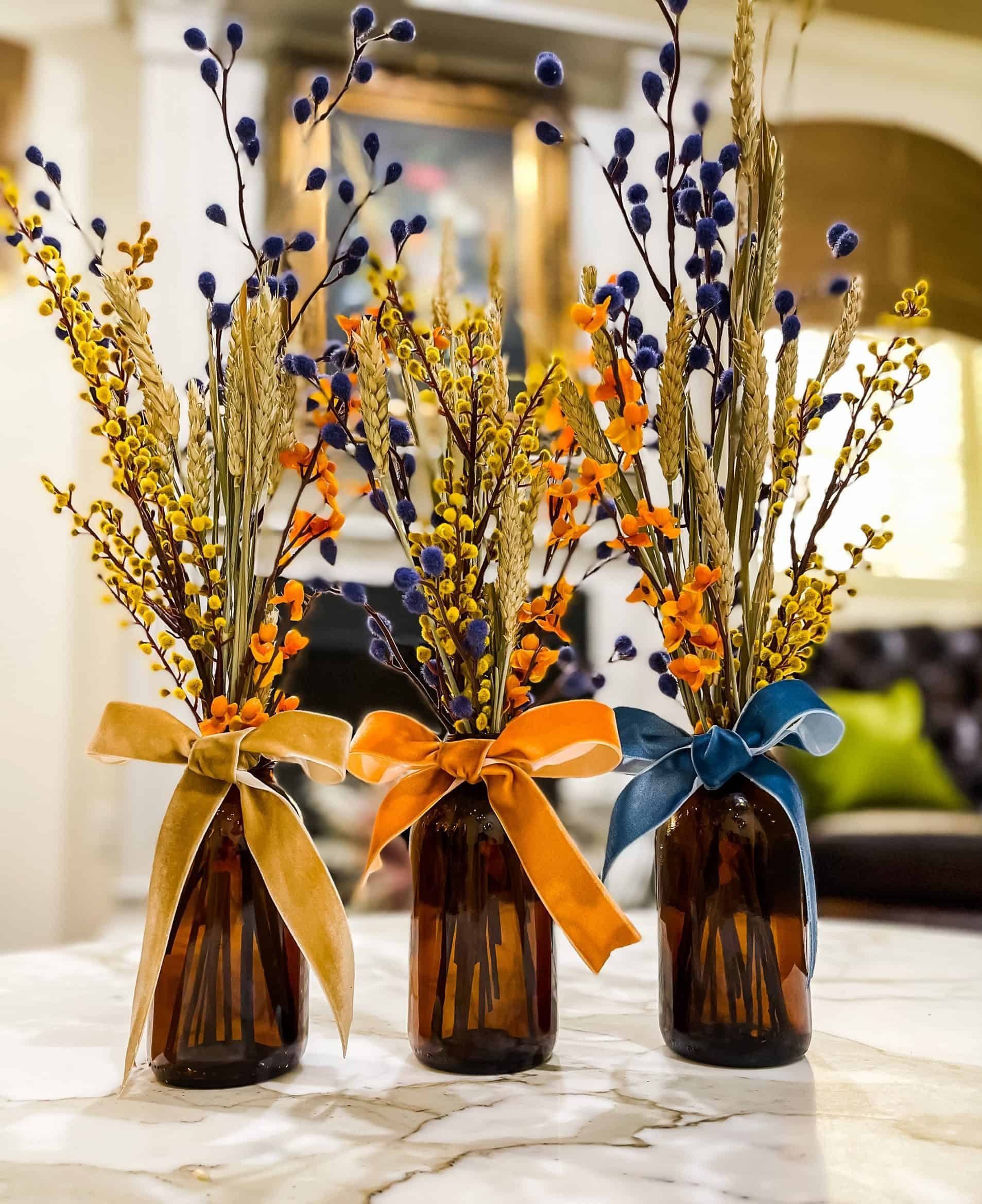 Easy Wheat and Floral Decor For Fall Decorating