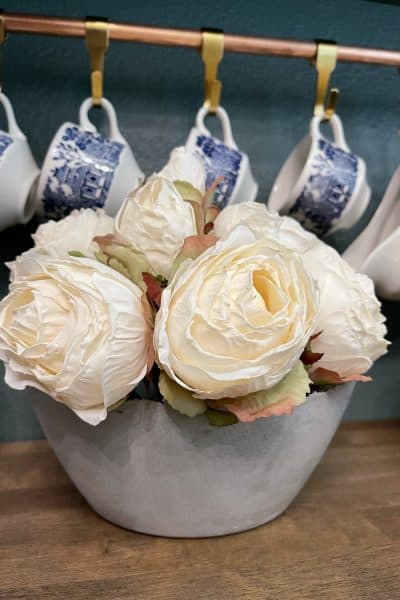 White Roses in a DIY concrete bowl