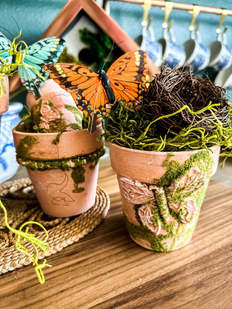 Terra cotta pots with butterfly air dry clay