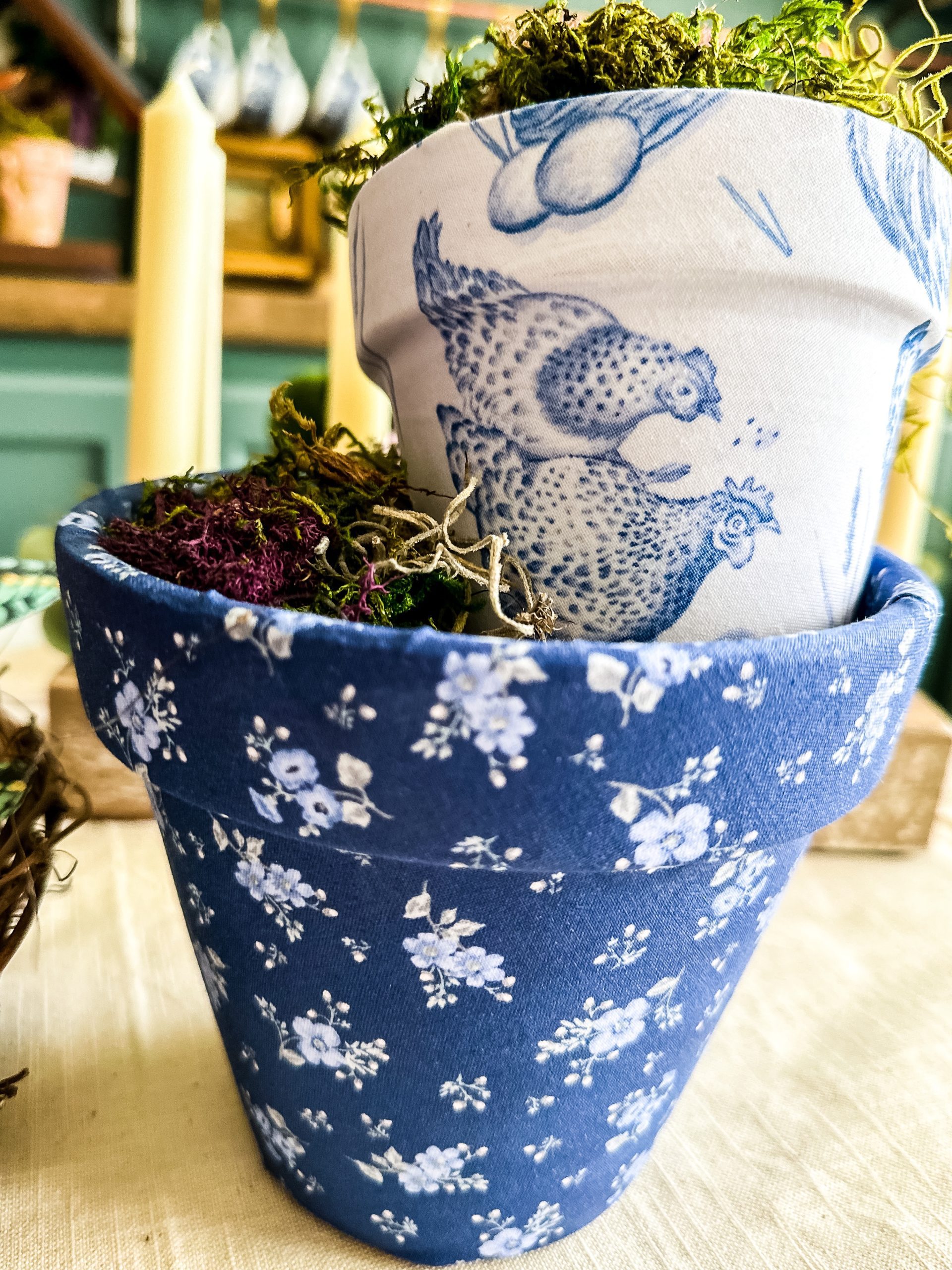 Fabric Covered Flower Pots for the Garden