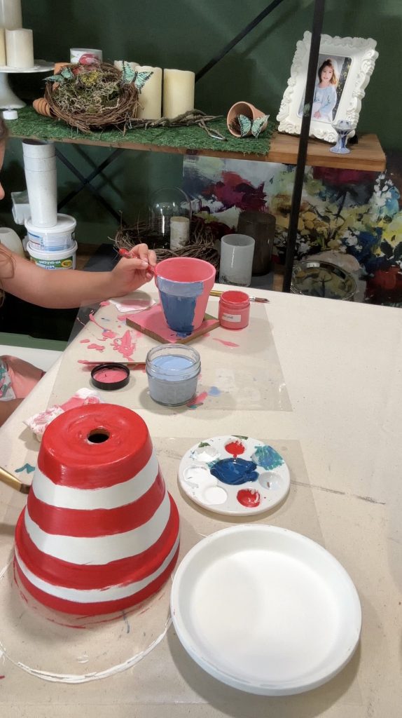 painted terracotta pots for the 4th of July